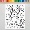 A Coloring Page Featuring A Cute Unicorn Sitting Under A Rainbow.