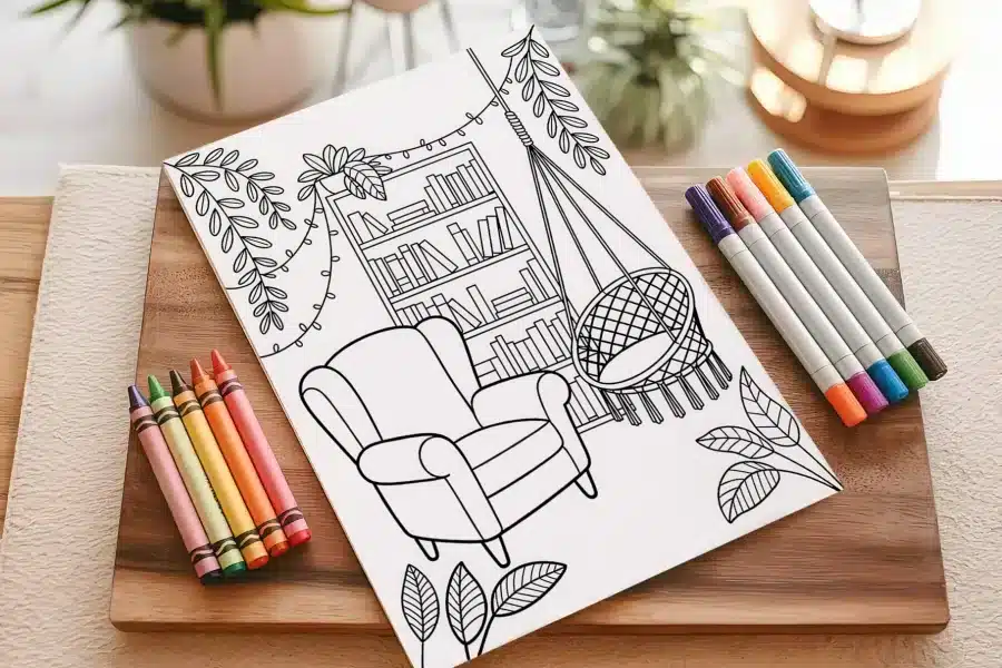 A Coloring Book With A Chair And A Hammock