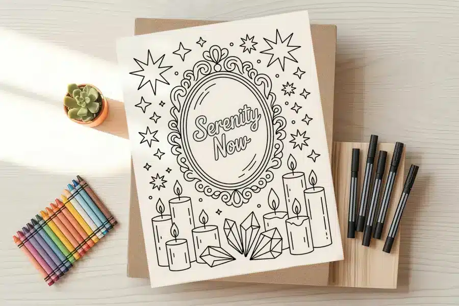 a coloring book with a picture of candles and a cactus