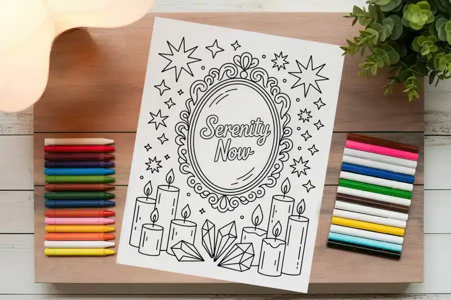 A Coloring Page Of A Picture Of Candles And Stars