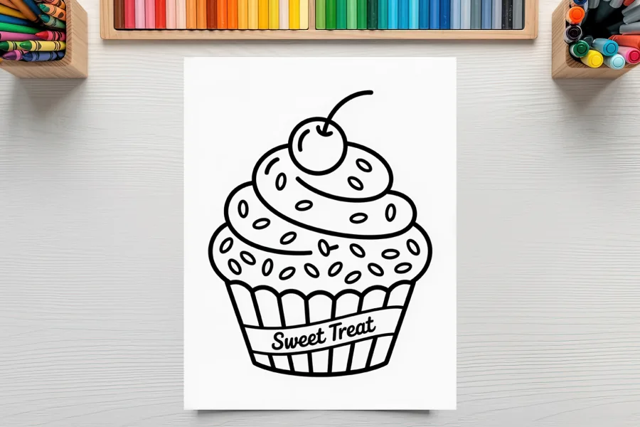 A Drawing Of A Cupcake With A Cherry On Top
