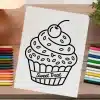 A Drawing Of A Cupcake And Colored Pencils