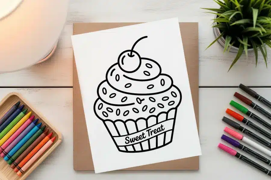 A Drawing Of A Cupcake On A Brown Card