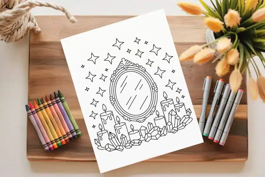 A Drawing Of Candles And Stars On A Wooden Tray