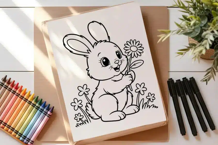 A Drawing Of A Rabbit Holding A Flower