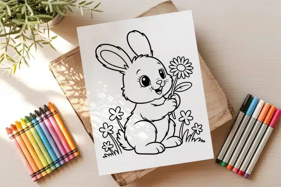 A Drawing Of A Rabbit Holding A Flower