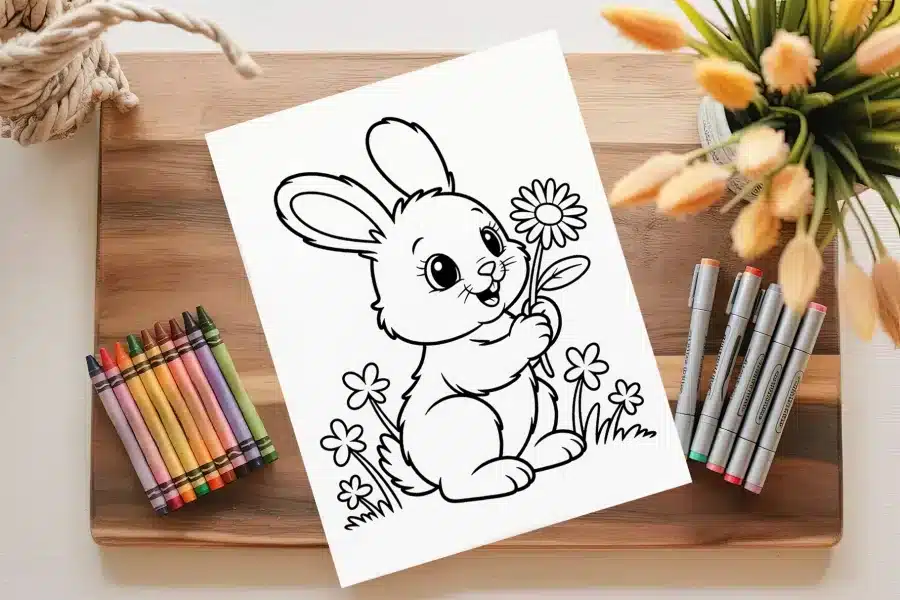 A Drawing Of A Rabbit Holding A Flower