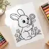 Spring Bunny Free Coloring Page - Printable Kids Coloring Sheet With Bunny And Flowers
