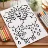 A Coloring Book With A Sun And Clouds And Clouds