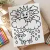 A Drawing Of A Sun And Clouds With Clouds And Rain Drops On A Piece Of Paper
