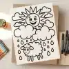A Drawing Of A Sun And Clouds With Clouds And Rain Drops On A Piece Of Paper