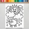 A Coloring Page Of A Sun And Clouds