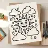 A Drawing Of A Sun And Clouds On A Book