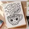 A Coloring Page Featuring A Cute Cartoon Mug With A Smiling Face, Steaming With Hearts, And The Words Sweet Dreams.
