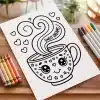 A Coloring Page Featuring A Cute Cartoon Mug With A Smiling Face, Steam, And Hearts.  The Words Sweet Dreams Are Written On The Steam.