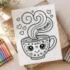 Cute Kawaii-Style Coloring Page Featuring A Mug With A Smiling Face, Steaming With The Words Sweet Dreams.