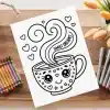 Sweet Dreams Coloring Page Featuring A Cute Cartoon Mug With Hearts And Stars.