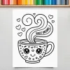 Line Drawing Of A Cute Mug With A Happy Face, Steaming With Hearts And The Words Sweet Dreams.