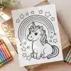 A Drawing Of A Unicorn And Rainbow On A Piece Of Wood