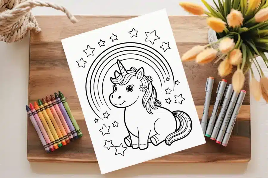 A Coloring Book With A Unicorn And Stars