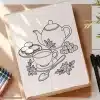 A Drawing Of Tea And Cookies On A Clipboard