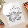 Whimsical Tea Set Free Coloring Page - Printable Adult Coloring Sheet With Imaginative Tea Set Design