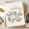 A Drawing Of Teapot And Teacups On A Piece Of Paper