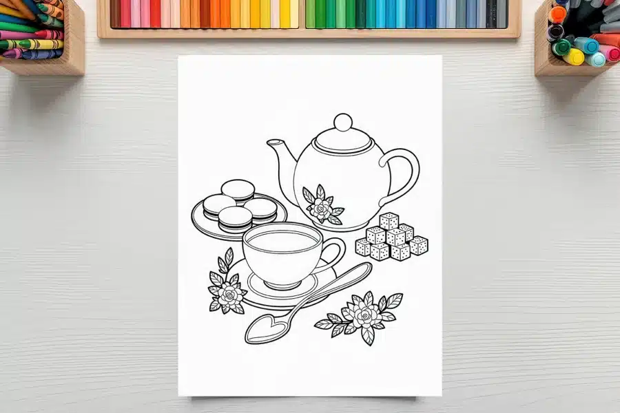 A Drawing Of Teacup And Teacup With Cookies