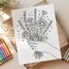 Line Drawing Of A Hand Holding A Bouquet Of Flowers.