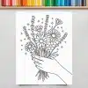 Line Drawing Of A Hand Holding A Bouquet Of Flowers.
