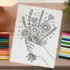 Line Drawing Of A Hand Holding A Bouquet Of Flowers.