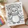 A Coloring Page Featuring A Cute Penguin Wearing A Scarf.  The Title Winter Fun Is Displayed Above.