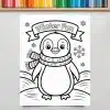 A Coloring Page Featuring A Cute Penguin Wearing A Scarf, With Winter Fun Written Above.