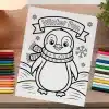Coloring Page Featuring A Cartoon Penguin Wearing A Scarf.  The Title Winter Fun Is Above The Penguin.