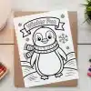 A Coloring Page Featuring An Adorable Penguin Wearing A Scarf, Surrounded By Snowflakes.  The Words Winter Fun Are At The Top.
