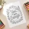 You Are Enough Quote Free Coloring Page - Printable Adult Coloring Sheet With Inspirational Message And Floral Design