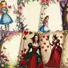 Alice In Wonderland Collage Featuring Alice, The Queen Of Hearts, And Other Characters From The Story.