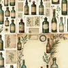 Collection Of Antique Apothecary Bottles With Blank Labels, Surrounded By Botanical Illustrations And Aged Paper.