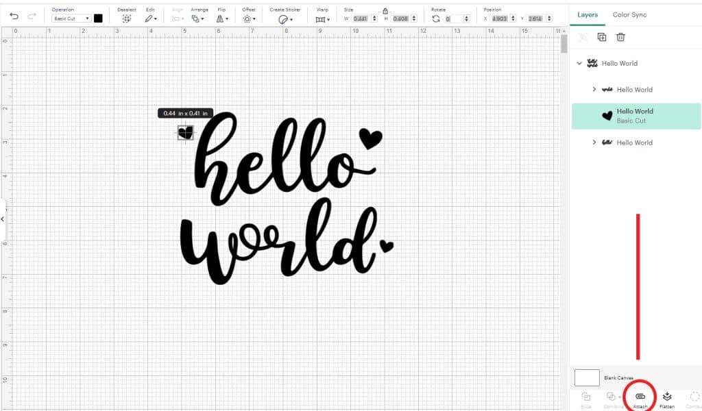 Using Svg Files With Cricut: Cursive Hello World Design With Two Small Hearts.
