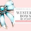 A Large, Light Blue Bow Adorned With A Turquoise Gemstone.
