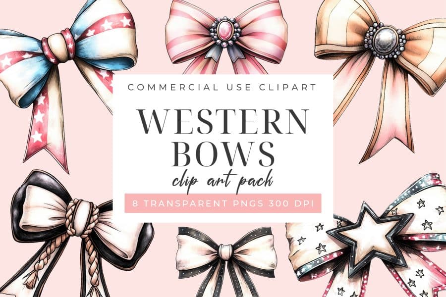 Western Rodeo Bows Clip Art Set - digital download PNG graphics with cow print and rustic patterns