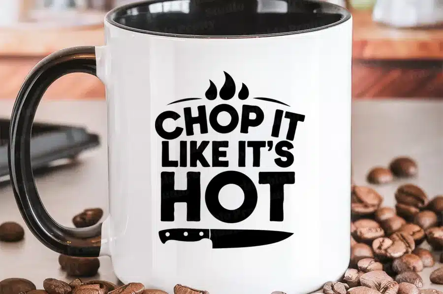 A White Mug With Black Text On It