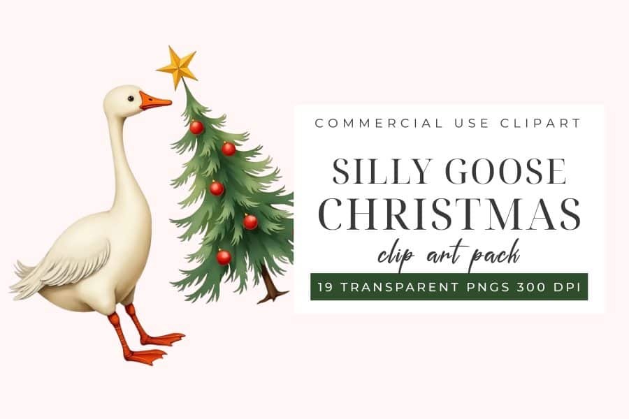 A White Goose Standing Next To A Small Christmas Tree.