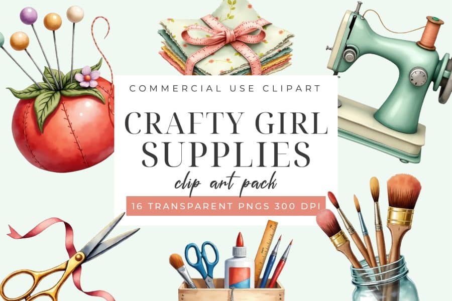 Craft Supplies Clip Art Set - digital download PNG graphics with cute craft items