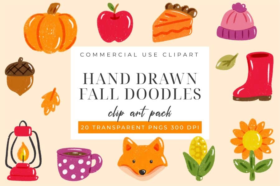 Hand Drawn Fall Doodles Clip Art Set - digital download PNG graphics with autumn themed doodles