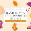 Hand-Drawn Autumn Doodles Including A Sweater, Scarf, Leaves, Umbrella, And Boots.
