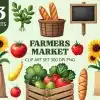 Farmers Market Clip Art Set - Digital Download Png Graphics With Cute Fruits, Vegetables, And A Market Stand