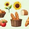 Assorted Baked Goods And Sunflowers.