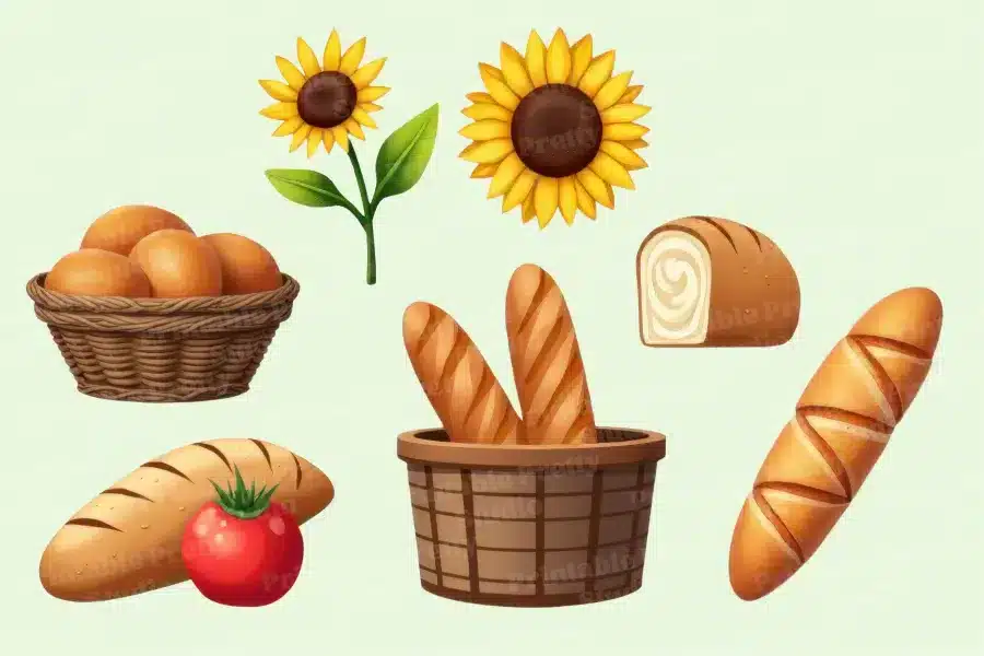 Assorted Baked Goods And Sunflowers.