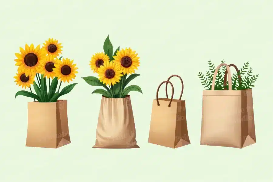Sunflowers In Paper Bags.